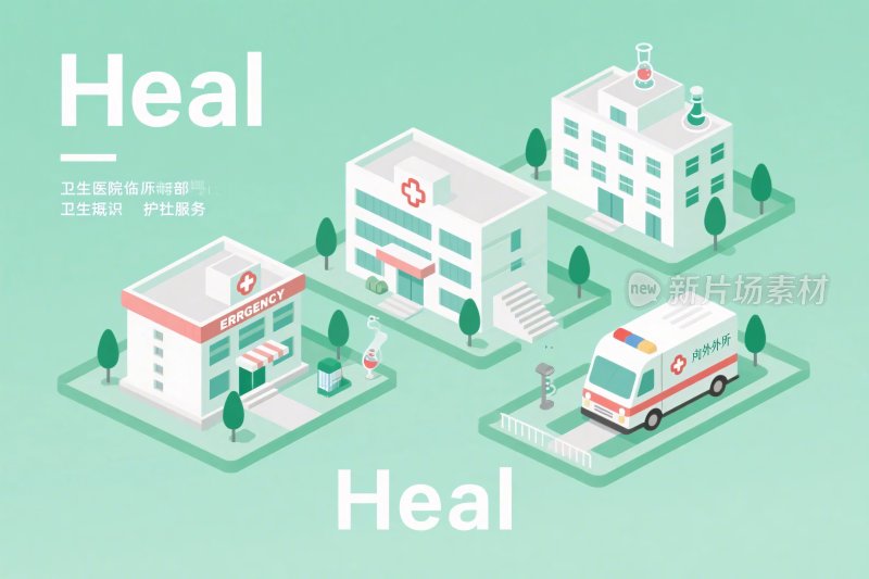 医疗建筑等距插画