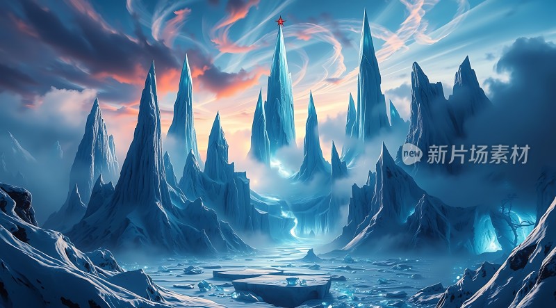 冰封仙境神秘山峰与梦幻天空