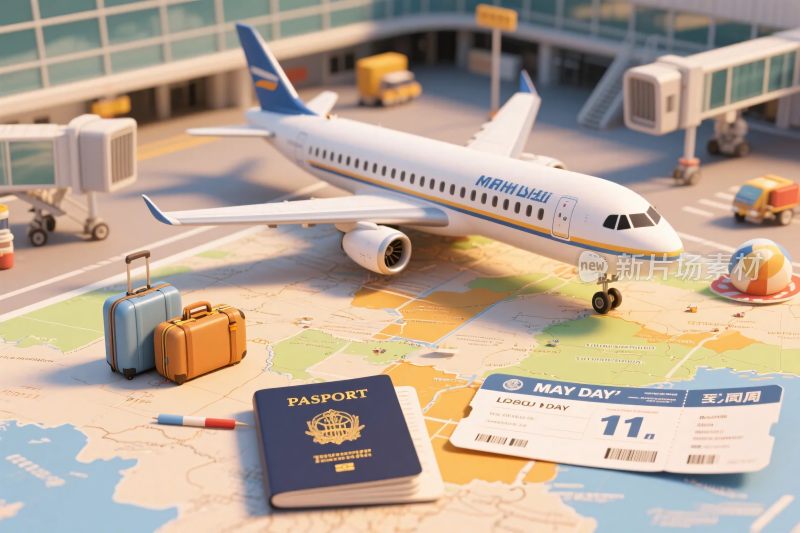 航空旅行场景插画