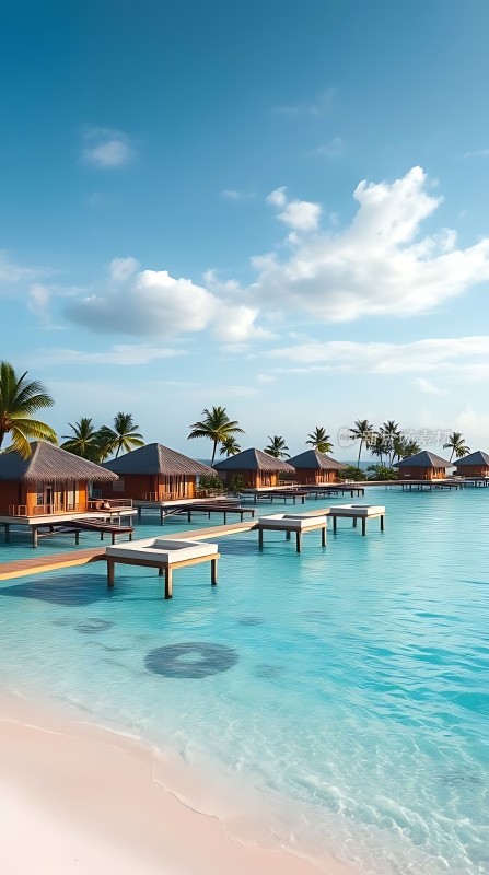 碧海蓝天下的水上木屋度假胜地