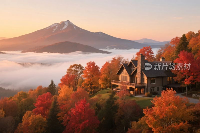 秋日山间小屋美景