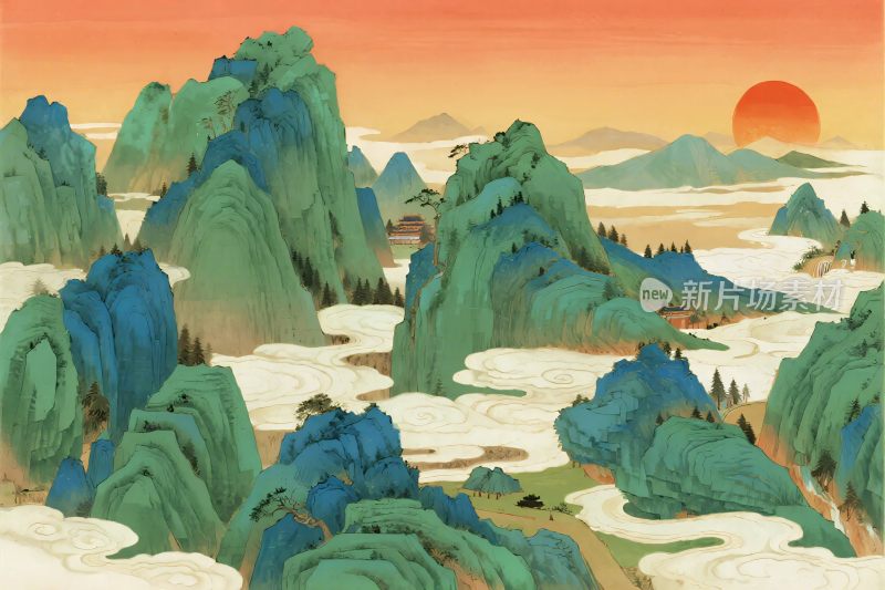 传统山水风景插画