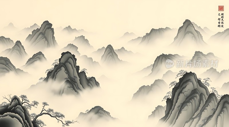 云雾缭绕的山川画卷