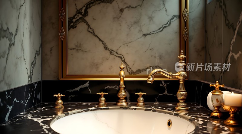 大理石背景下的奢华洗手台