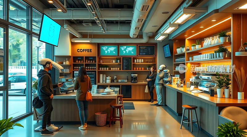 现代咖啡店温馨场景