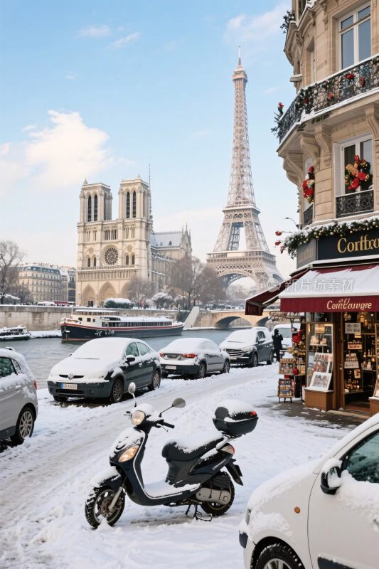 巴黎冬日街景画面