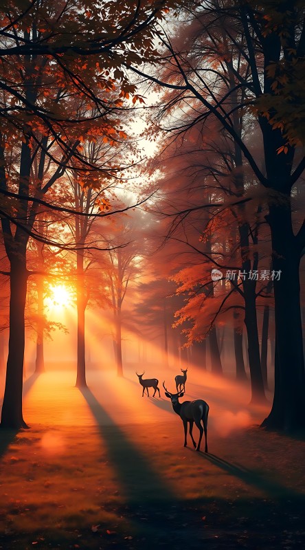 晨曦中的鹿影
