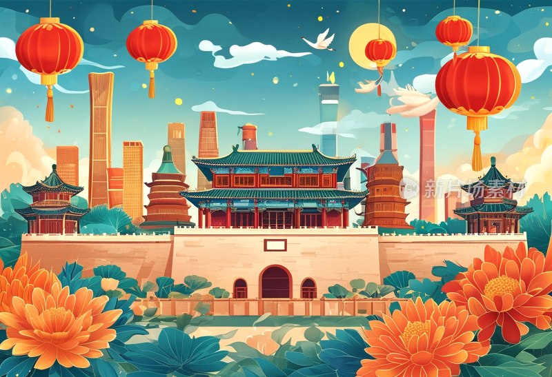 中秋国庆双节插画