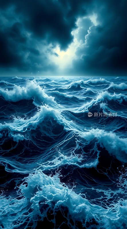 暗夜风暴下的汹涌大海