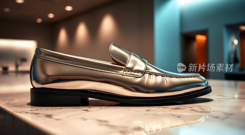 金色皮鞋展示