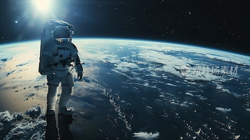 宇航员漫步太空地球美景尽收眼底