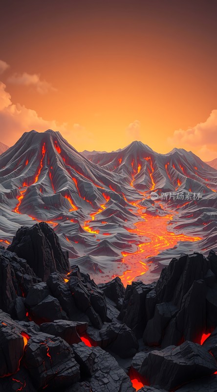 熔岩山脉日落奇景