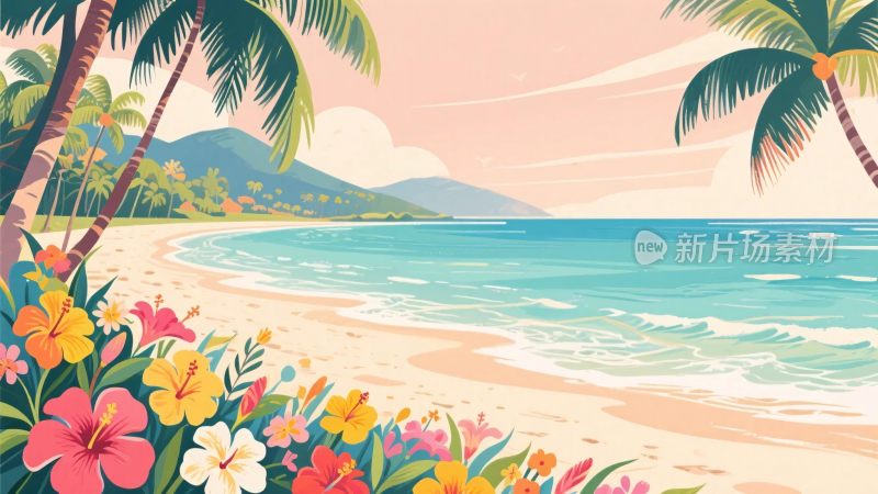 海滩热带风景插画