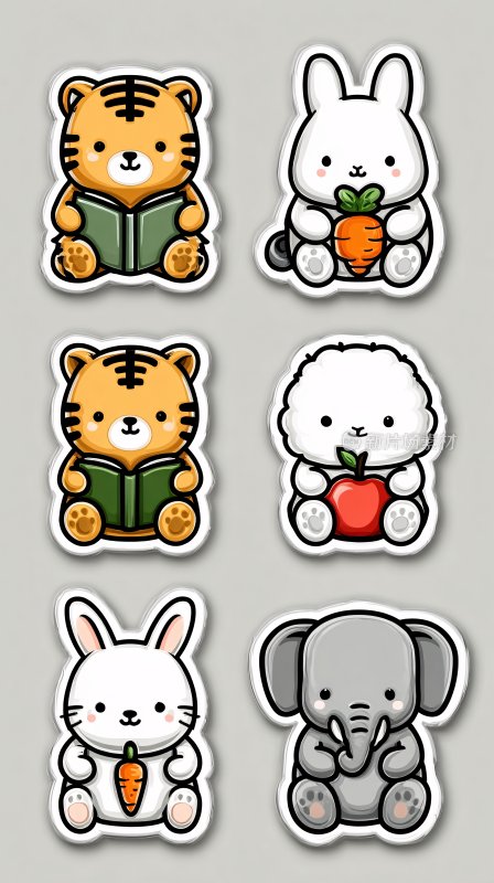 可爱动物卡通贴纸图案