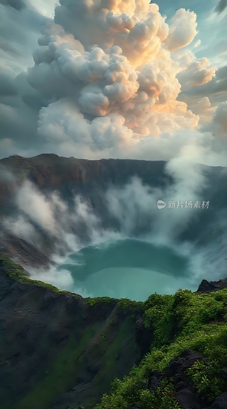 火山口绿湖奇景