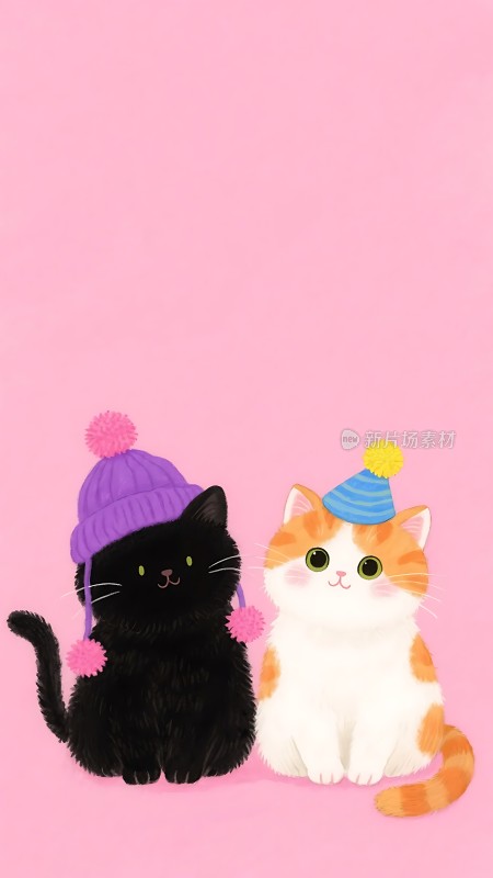 两只可爱猫咪戴帽温馨互动