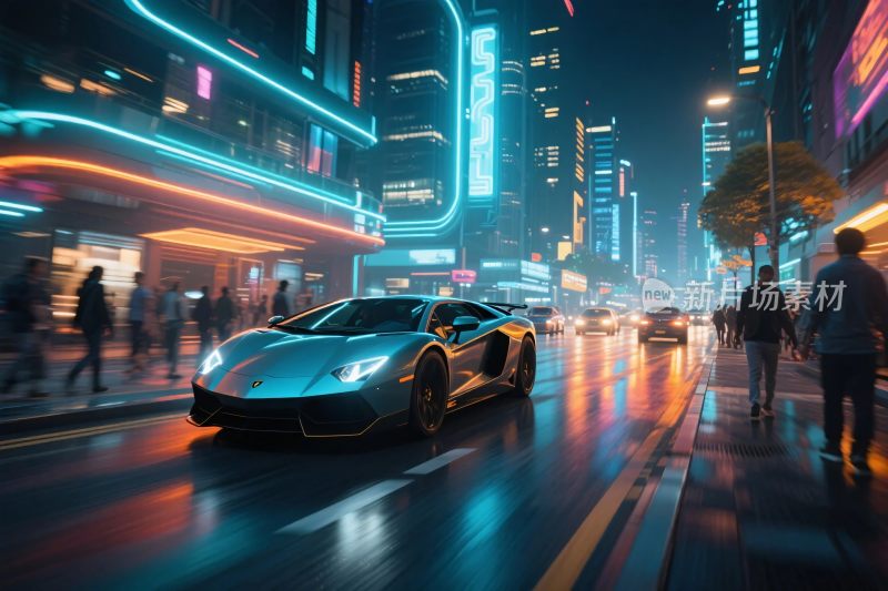 都市夜景跑车插画