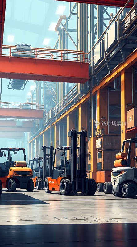 工业仓库里的叉车