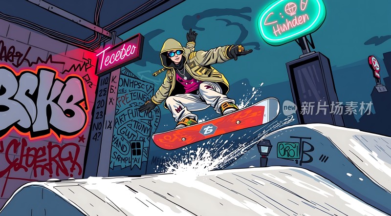 滑板少年飞跃街头