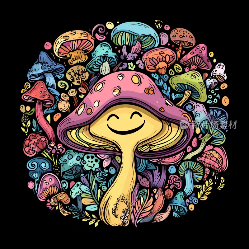 彩色欢乐蘑菇插画图案