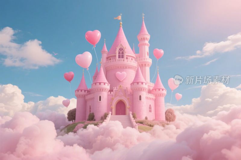 梦幻粉色城堡插画