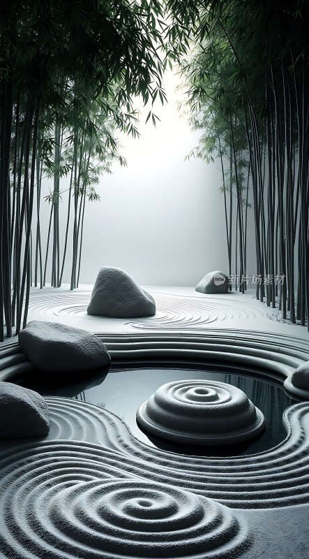 竹影婆娑下的禅意静景