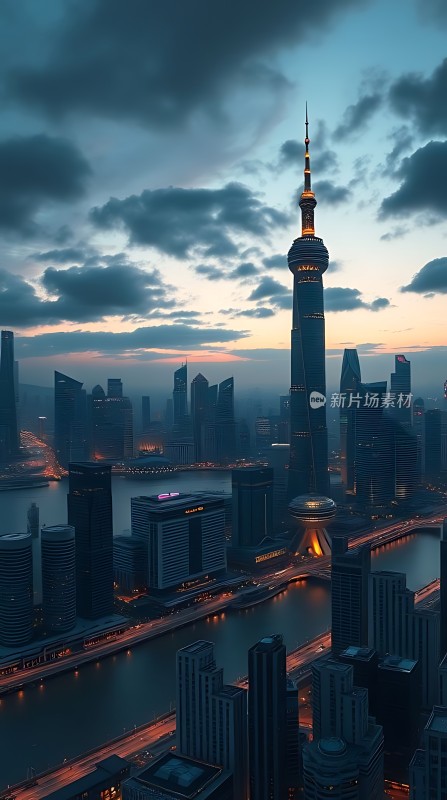 东方明珠塔与城市夜景