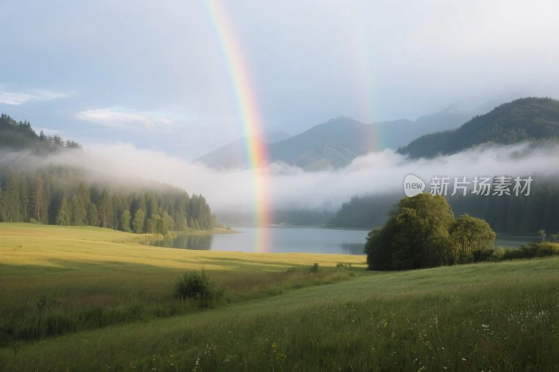 雨后山间彩虹风景图