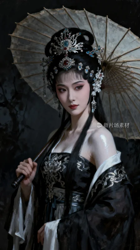 古风佳人撑油纸伞