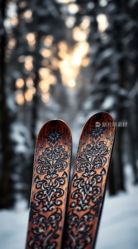 雪地中的精美滑雪板