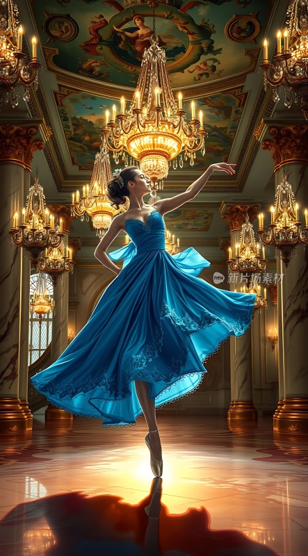 蓝色舞裙下的优雅芭蕾