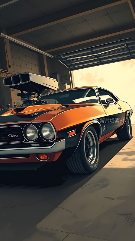 橙黑经典跑车车库里的速度与激情