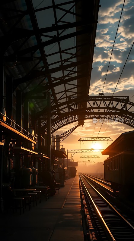 日落下的火车站台