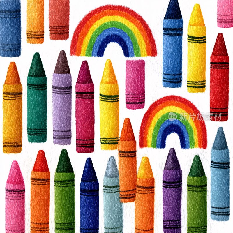 彩色蜡笔与彩虹插画图案