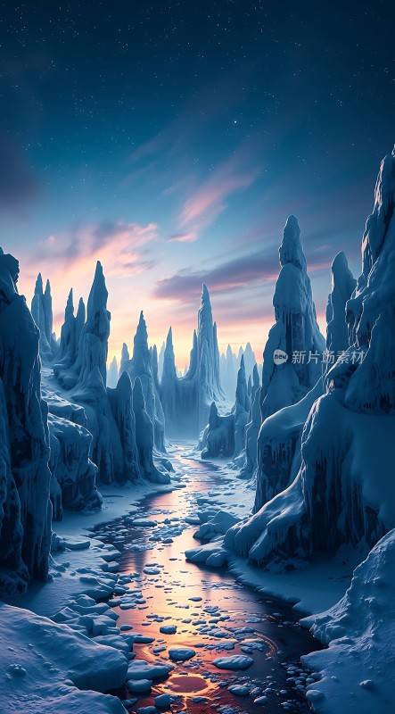 冰封峡谷夜色美