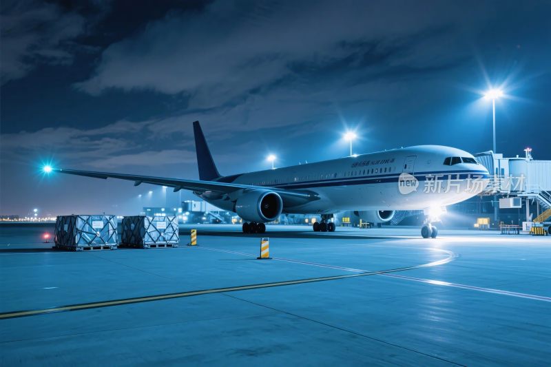 机场夜间停靠飞机