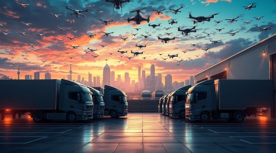 未来物流无人机与卡车协同作业 未来物流无人机与卡车协同作业