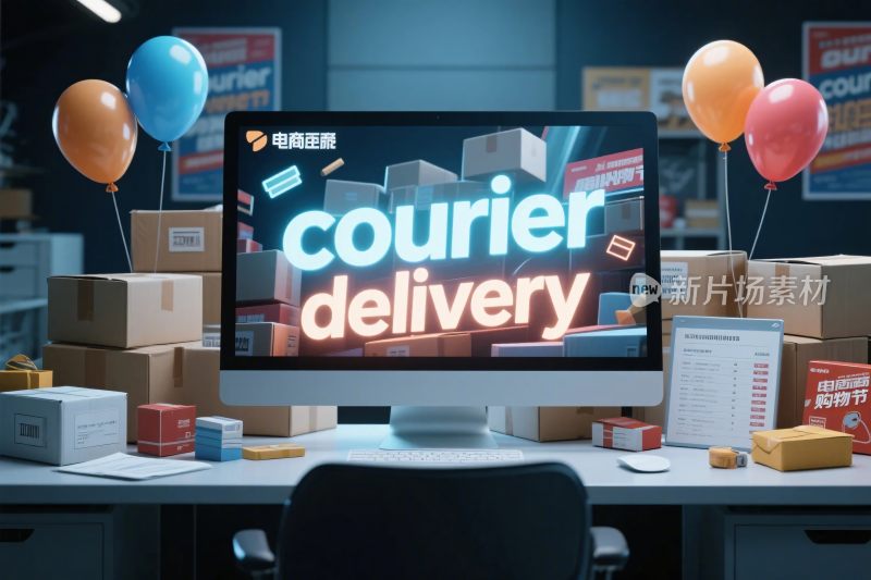 快递物流电脑插画