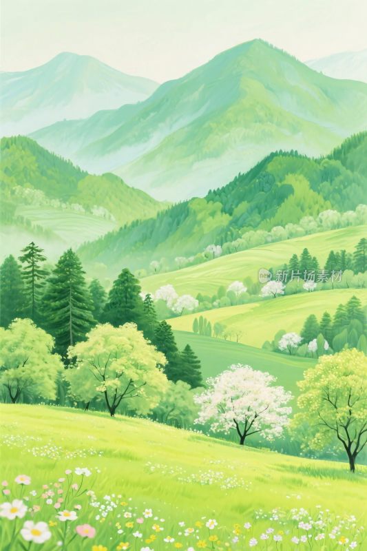 山水田园风景插画