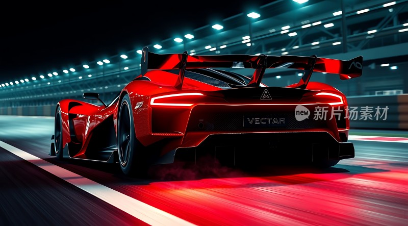 红色赛车疾驰赛道尾灯闪耀速度与激情并存