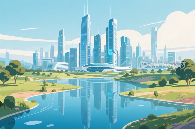 现代城市景观插画