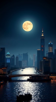 上海夜景月色下的黄浦江畔繁华都市 上海夜景月色下的黄浦江畔繁华都市
