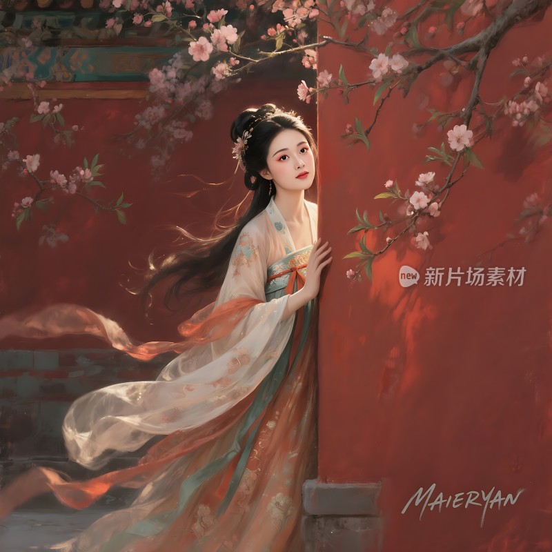 汉服佳人映红墙