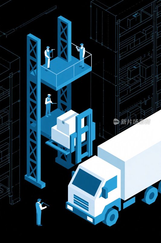 物流仓储作业等距插画