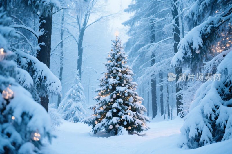 冬日雪景中的圣诞树