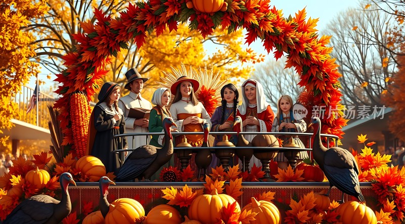 感恩节游行花车丰收与庆祝