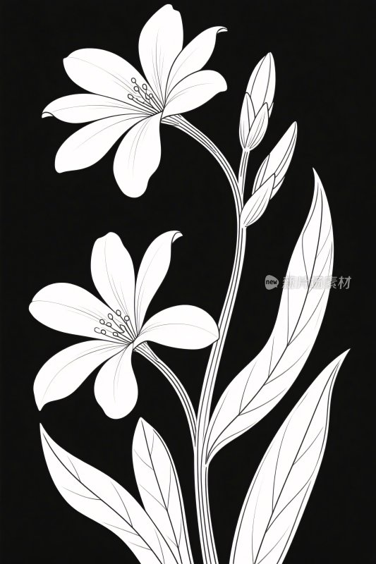 黑白花卉线条插画