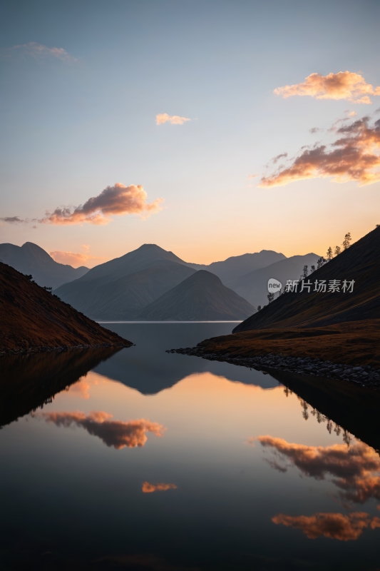 一个湖一座高山清风景摄影图片