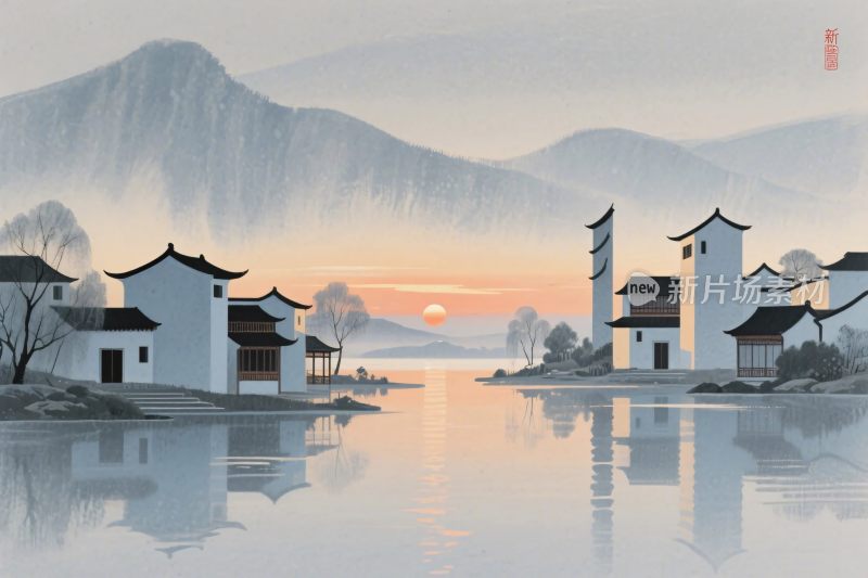 古风山水风景插画