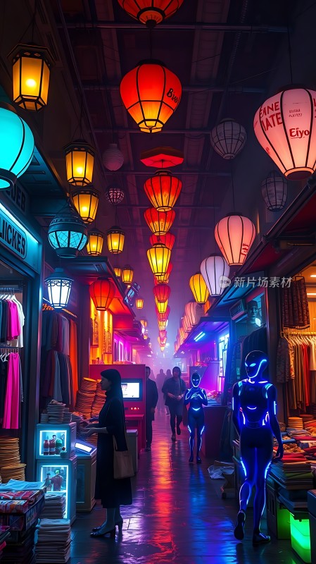 霓虹灯下的繁华夜市